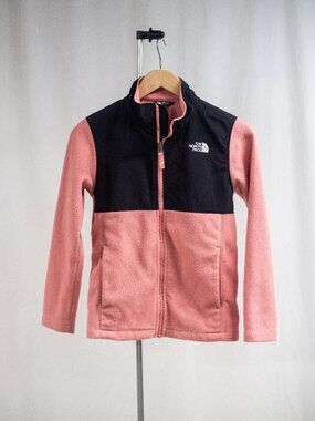 The North Face Youth Girls Tundra Fleece Zip Up Jacket Pink Black Medium 10/12